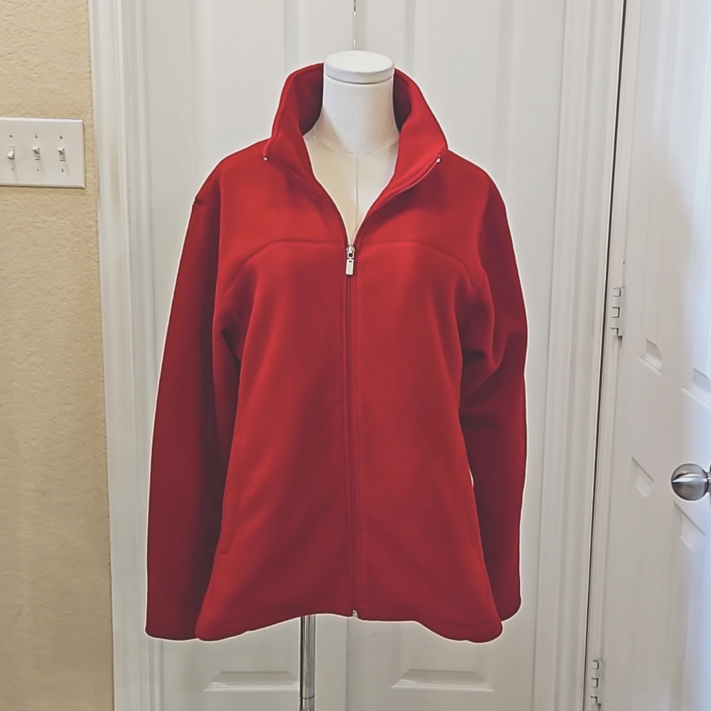 London Fog Red Fleece Jacket Full Zip with Pockets and Stand Collar